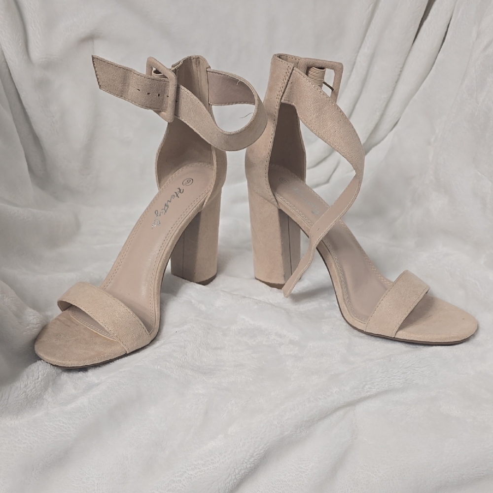 Herstyle Nude Strappy Block Heels